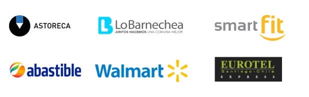 Logos de clientes comerciales y de servicios que han trabajado con IVS Energy, incluyendo retail, combustibles, gimnasios y hotelería.