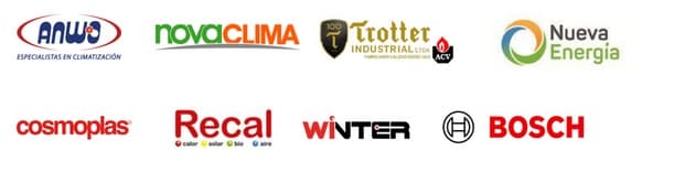 Logos de marcas de calderas y climatización con las que trabaja IVS Energy en proyectos de calefacción central.